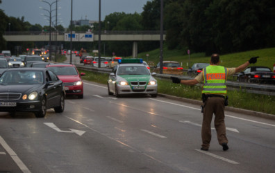 Police officer blocking traffic Police officer blocking traffic