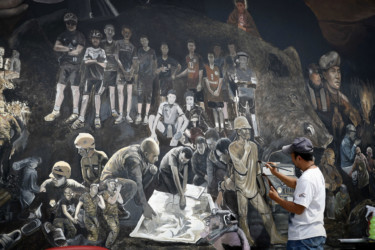 APTOPIX Thailand Cave Search Thai artist works on a giant painting