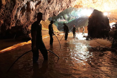 The Saga of the Cave rescue teams arrange a water pumping system