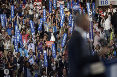 Barack Obama Delegates cheer President Barack Obama