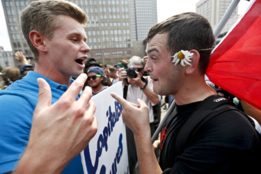 ANTI and PRO Trump demonstrators Protesters argue