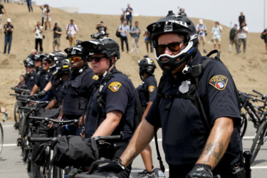 Police prepare for protests Police on bicycles
