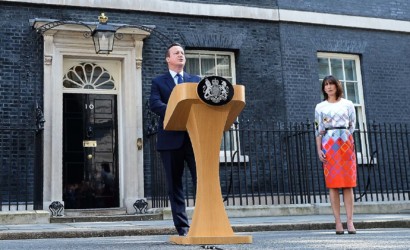 UK Prime Minister David Cameron announces resignation after the country voted to leave the EU British Prime Minister David Cameron flanked his wife Samantha speaks to the press in front of 10 Downing str
