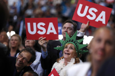 Delegates awaiting Hillary Delegate in funny hat