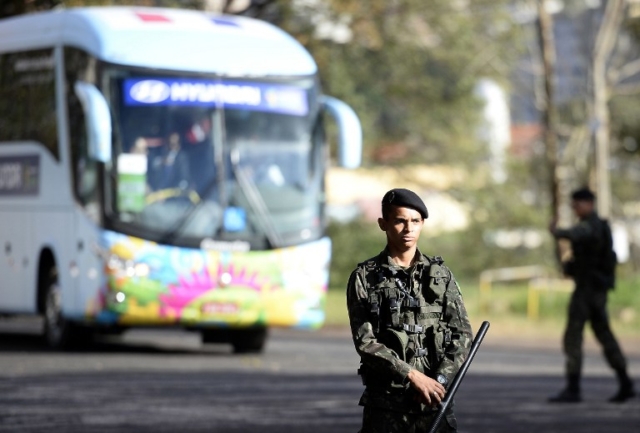 A member of the Brazilian security forces stands guard