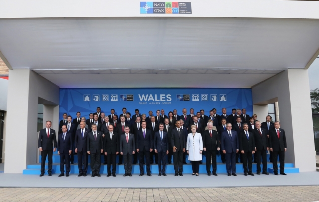 Nato leaders pose for a family photo at the start of the NATO 2014