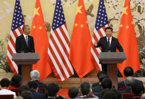 Xi Jinping and Barack Obama attend a press conference at the Great Hall of the People in Beijing. (Xinhua/Pang Xinglei) 