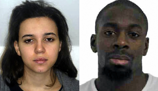 Hayat Boumeddiene (L) and Amedy Coulibaly (R),