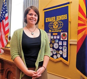 In this May 30, 2013, photo, Kayla Mueller is shown after speaking to a group in Prescott, Ariz. A statement that appeared on a militant website commonly used by the Islamic State group claimed that Mueller was killed in a Jordanian airstrike on Friday, Feb. 6, 2015. The IS statement could not be independently verified. (AP Photo/The Daily Courier, Matt Hinshaw)