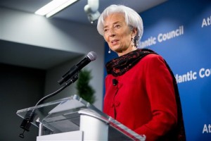 International Monetary Fund (IMF) Managing Director Christine Lagarde speaks at the Atlantic Council, Thursday, April 9, 2015, in Washington. Lagarde looks ahead to the 2015 IMF/World Bank Spring Meetings and discusses the state of the global economy and the challenges and risks. (AP Photo/Andrew Harnik)