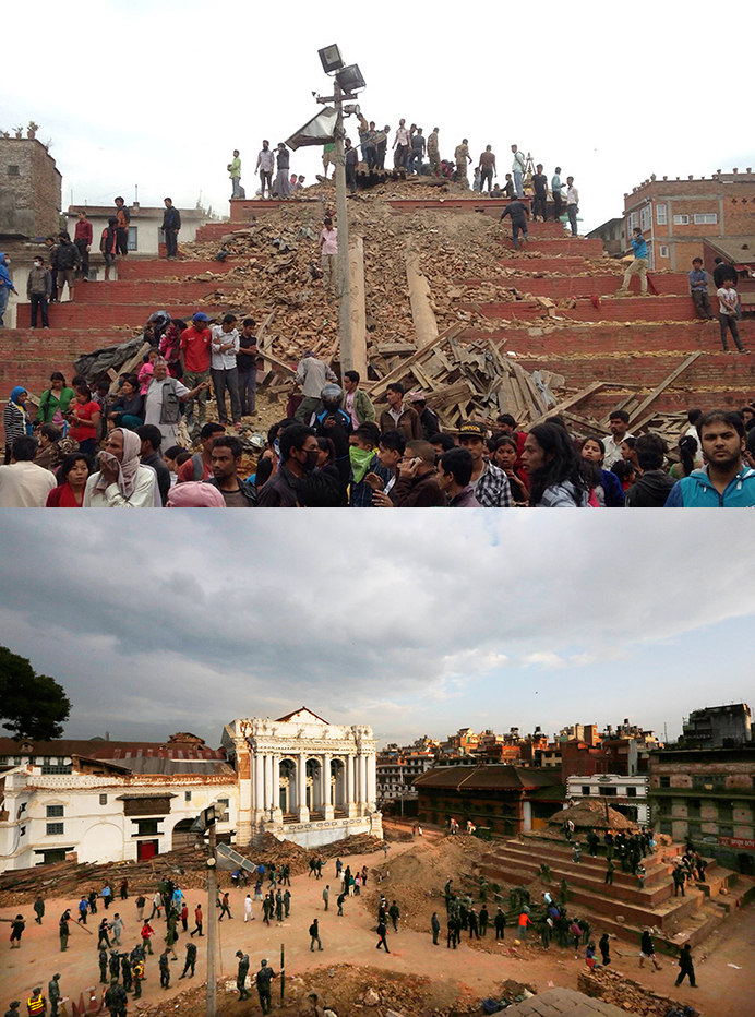 Top photo: AP/Manish Swarup. Bottom: AP Photo/ Niranjan Shrestha.