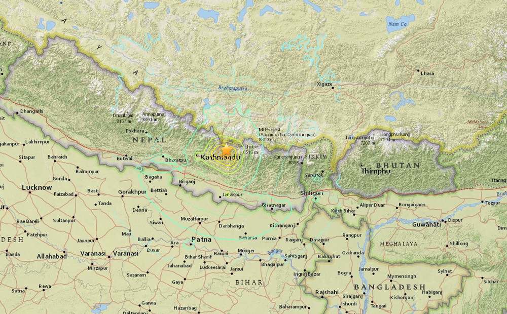 Map from the USGS showing the location of Tuesday's quake. Click for an interactive version.