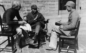 Meeting between Dr. Norman Bethune (left) and Nieh Jung-Chen (centre), Commander-in-Chief of the Chin-Ch'a-Chi Border Region, 1938.