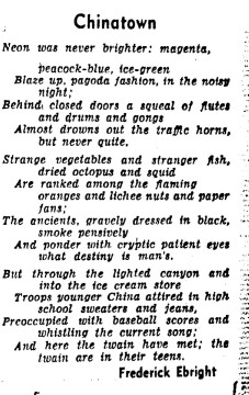 June 29, 1951 letter to the editor in the Evening Star features a poem about Chinatown in Washington D.C.