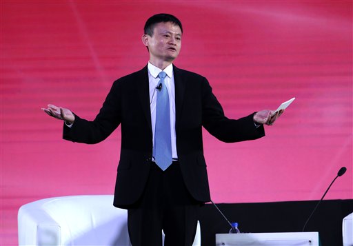 Alibaba Chairman Jack Ma addresses the audience at the Asia-Pacific Economic Cooperation (APEC) CEO summit in Manila, Philippines, Wednesday, Nov. 18, 2015. (AP Photo/Aaron Favila,Pool)