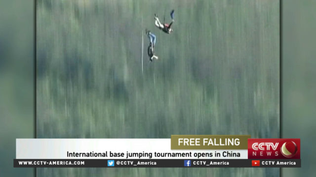 Basejumpers leap from Balinghe Bridge in China's Guizhou Province