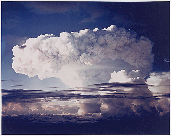 The world’s first hydrogen bomb was tested on Oct. 31, 1952 at Enewetak Atoll in the Pacific Ocean. The test was codenamed “Ivy Mike” and had a blast that was 500 times that of previous atomic bombs with a blast yield of 10.4 million tons of TNT. The test “completely vaporized the small island it was conducted on” according to a report by the Los Alamos National Laboratory. (Photo by: U.S. Department of Energy)