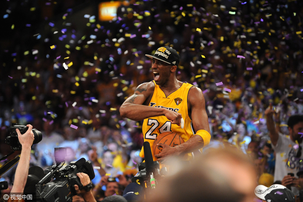 Kobe Bryant #24 of the Los Angeles Lakers celebrates his team's victory over the Boston Celtics in Game Seven of the 2010 NBA Finals on June 17, 2010 at Staples Center in Los Angeles, California. Photo: CFP