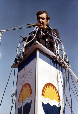 Senator Ed Muskie speaking at Earth Day, 1970