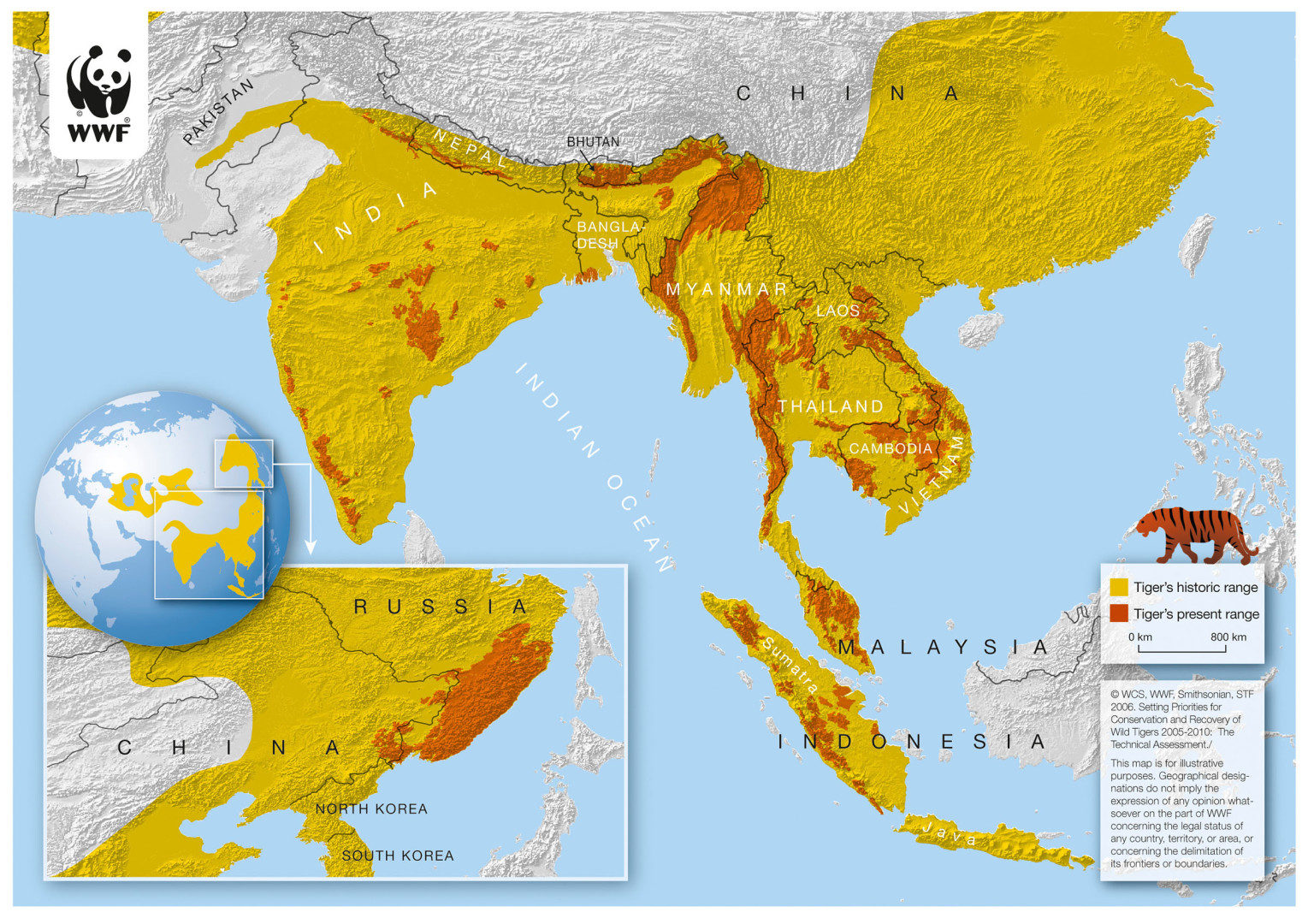 Historical map of main tiger habitats