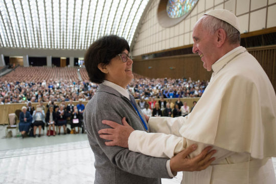 Carmen Sammut hugs Pope Francis