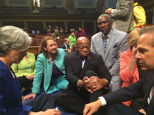 members of Congress staging a sit-in on the floor of the US House of Representatives