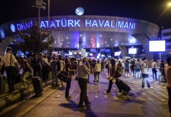 People leave the Istanbul airport after attacks