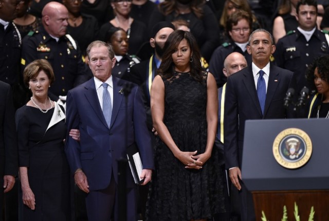 US President Barack Obama delivers remarks at an interfaith memorial service with the families of the fallen Dallas police officers.
