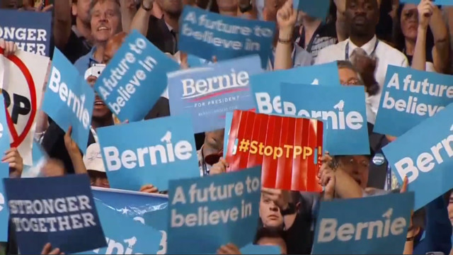 Bernie Sanders supporters protest at DNC1
