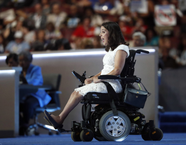 Anastasia Somoza in a wheelchair