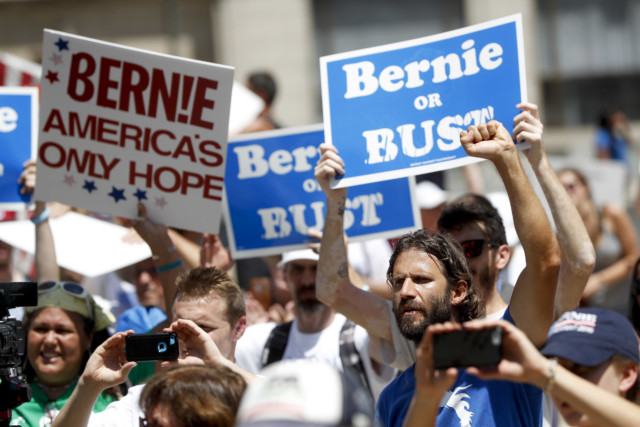 Bernie Sanders supporters demonstrate