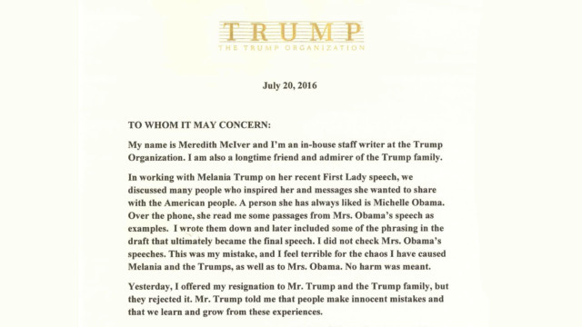 Trump staffer Meredith McIver claims responsibility for passages in Melania Trump's speech
