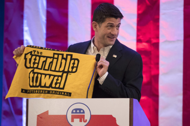 Paul Ryan holds a "Terrible Towel"