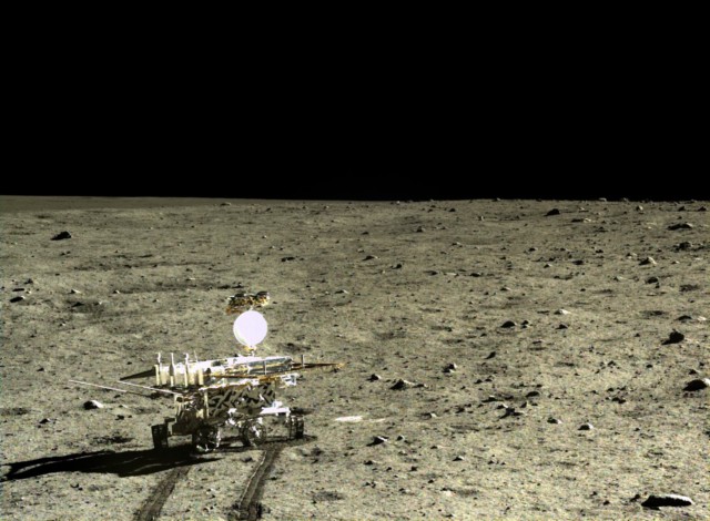 Yutu analyzing rocks on the moon. 