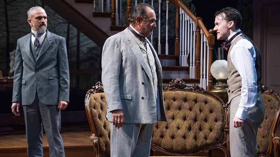 (L to R) Gregory Linington as Oscar Hubbard, Edward Gero as Benjamin Hubbard and Stanton Nash as Leo Hubbard in Lillian Hellman’s "The Little Foxes" at the Arena Stage at the Mead Center for American Theater. (Photo: C. Stanley Photography)