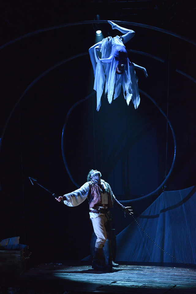 Christopher Donahue as Captain Ahab and Cordelia Dewdney as Fate in Moby Dick. Photo by Greg Mooney.
