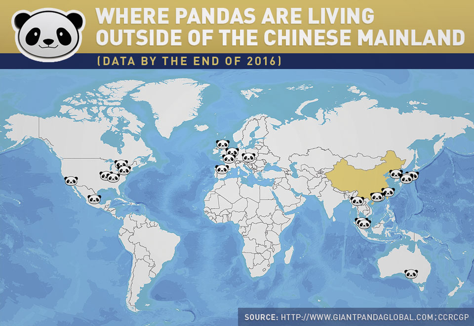 Where are pandas living outside of the Chinese mainland?
