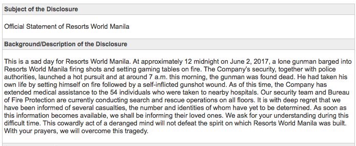 Resorts World Manila statement