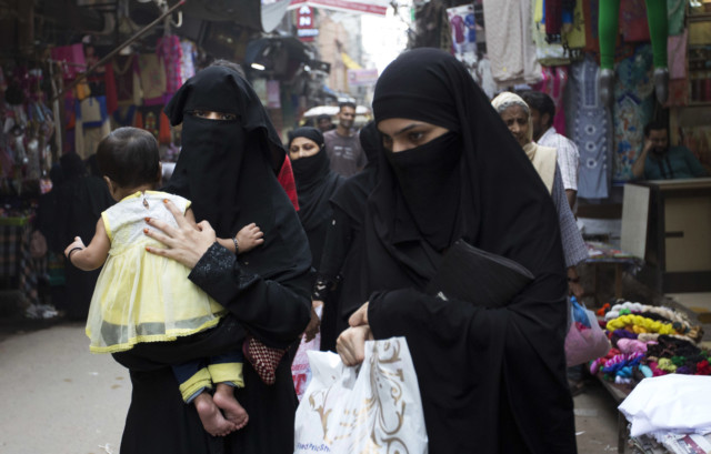 Indian Muslim women in market