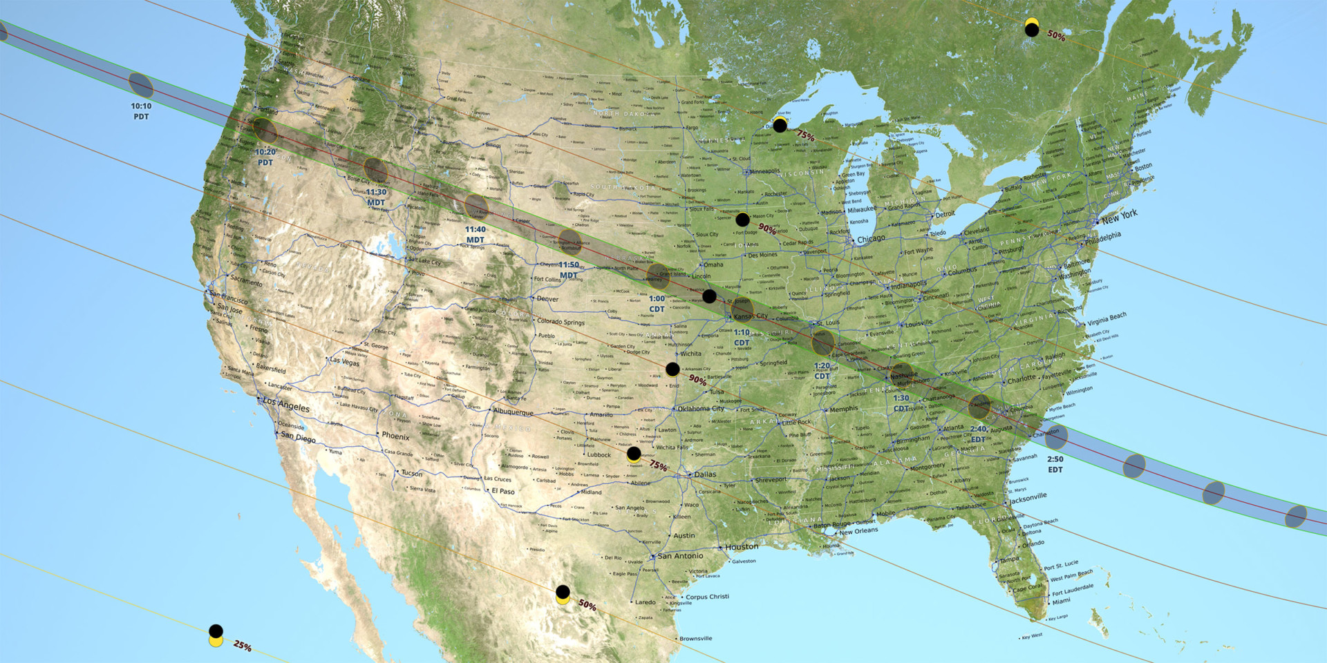 Path and schedule for 2017 solar eclipse
