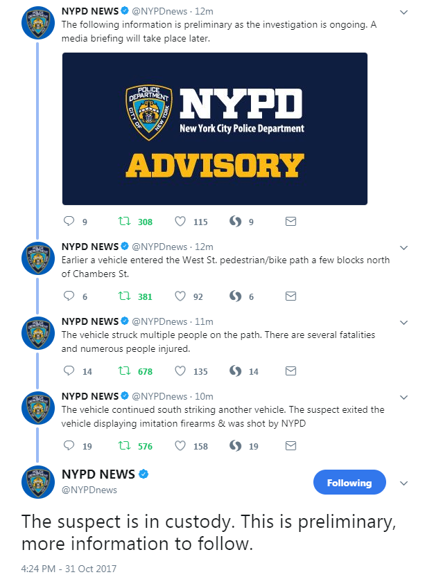 The New York Police Department posted on its Twitter feed