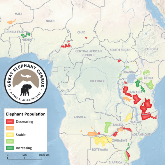 Elephant population trends Map