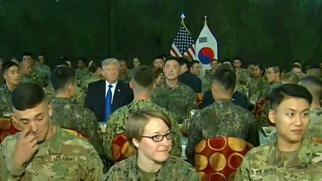 US president visits military base, talks trade and DPRK in Seoul