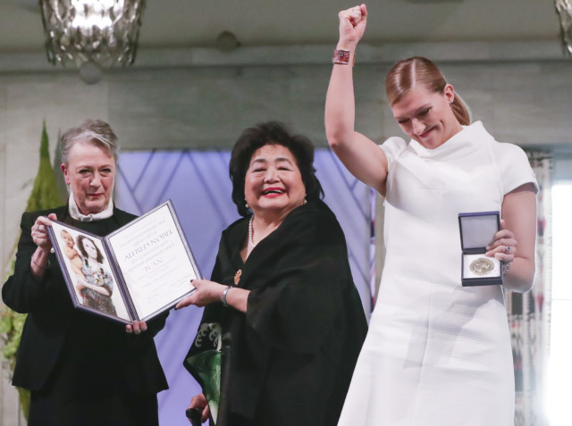 Anti-nuclear weapons group ICAN accepts Nobel Peace Prize