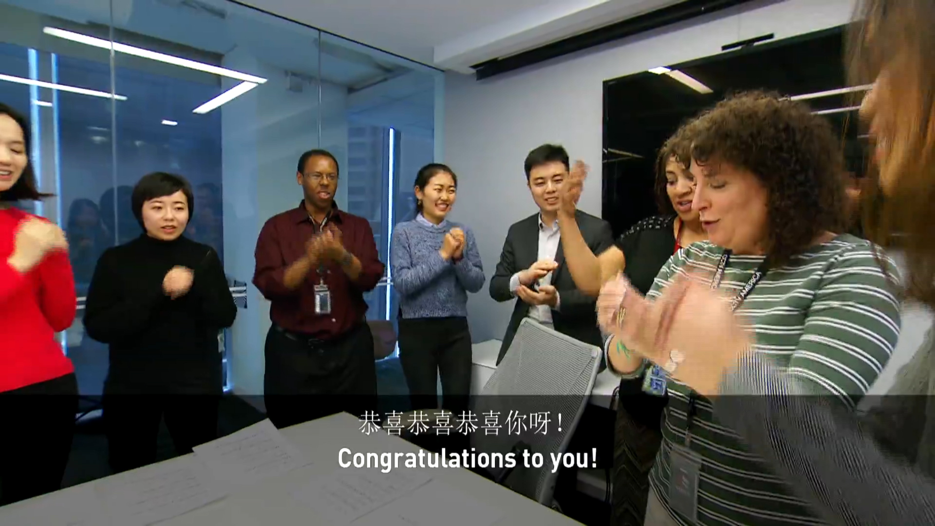 CGTN America staffers sing "Gong Xi Gong Xi"
