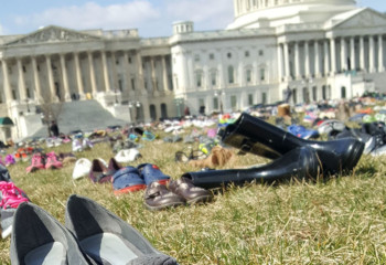 Shoes representing 7,000 victims of gun violence displayed on Capitol lawn