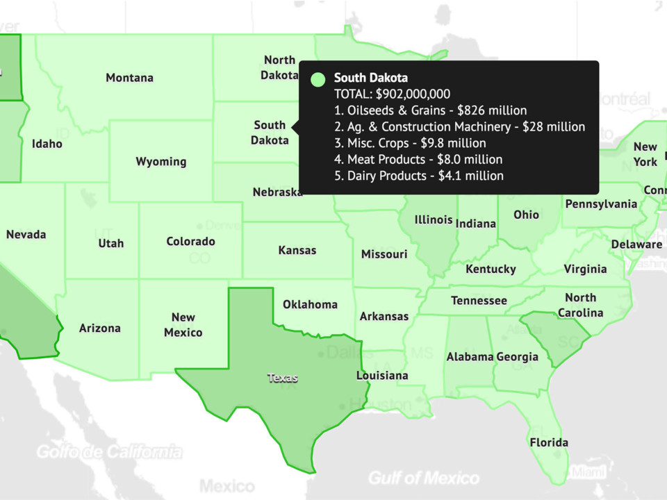 Heat Map: Value of U.S. exports to China