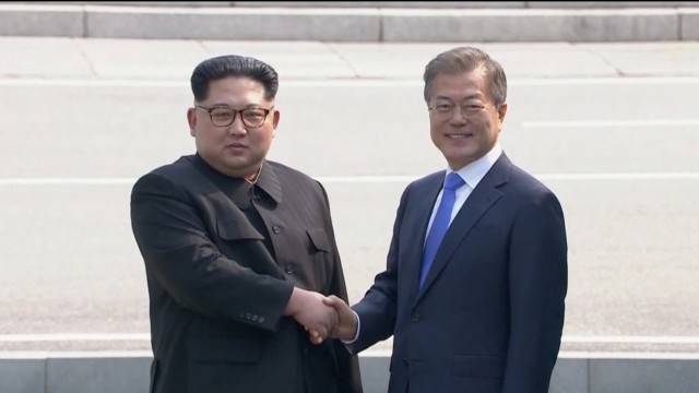 Republic of Korea (ROK) President Moon Jae-in and the leader of the Democratic People's Republic of Korea (DPRK) Kim Jong Un