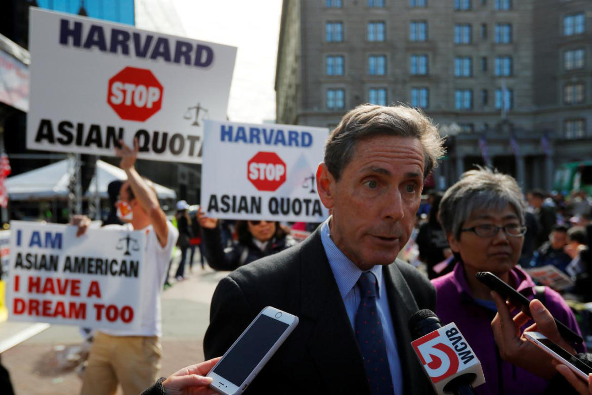 Edward Blum at a demonstration supporting Students for Fair Admissions in Harvard Square, October 14, 2018.
