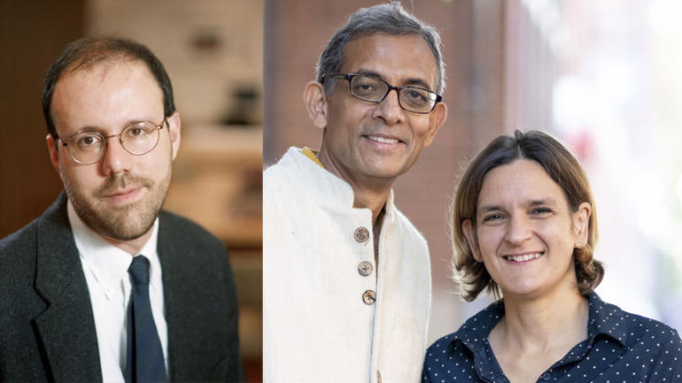 Harvard University Professor Michael Kremer and Abhijit Banerjee and Esther Duflo winners of the 2019 Nobel Prize for Economics.
